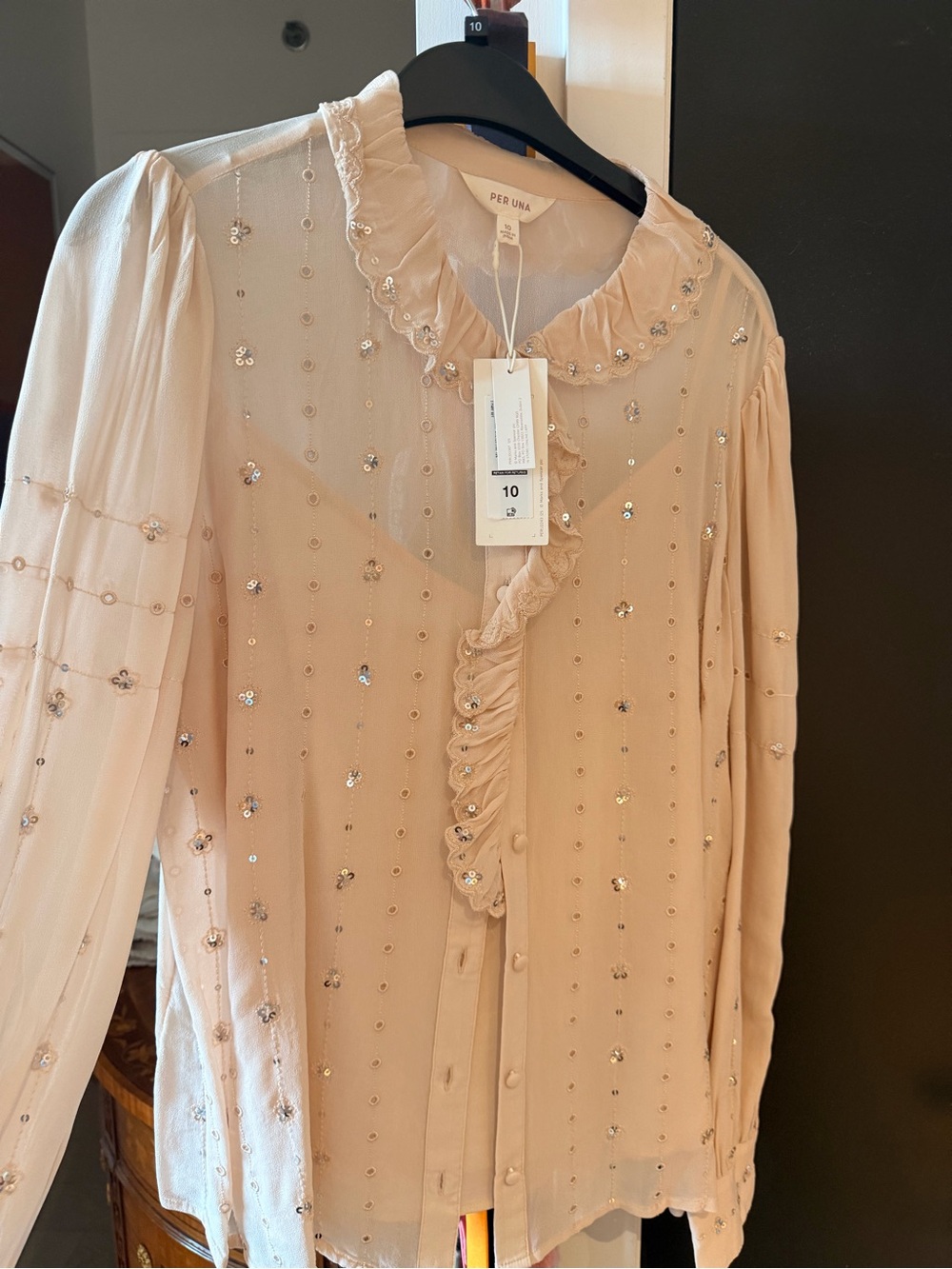 Per Una Blush Sequin Ruffle Front Blouse